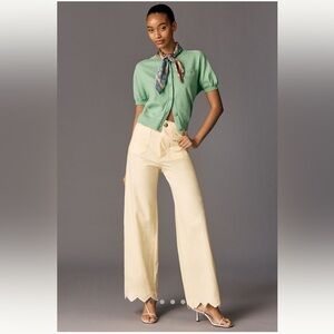 Colette Lace Trim Full-Length Wide-Leg Pants by Maeve